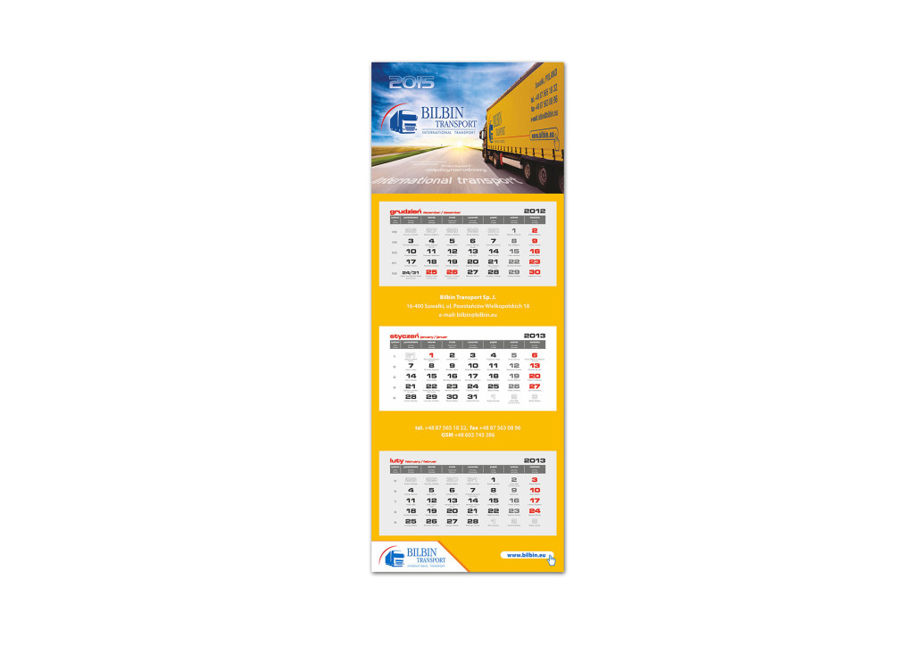 kalendarz trójdzielny Bilbin Transport 2015